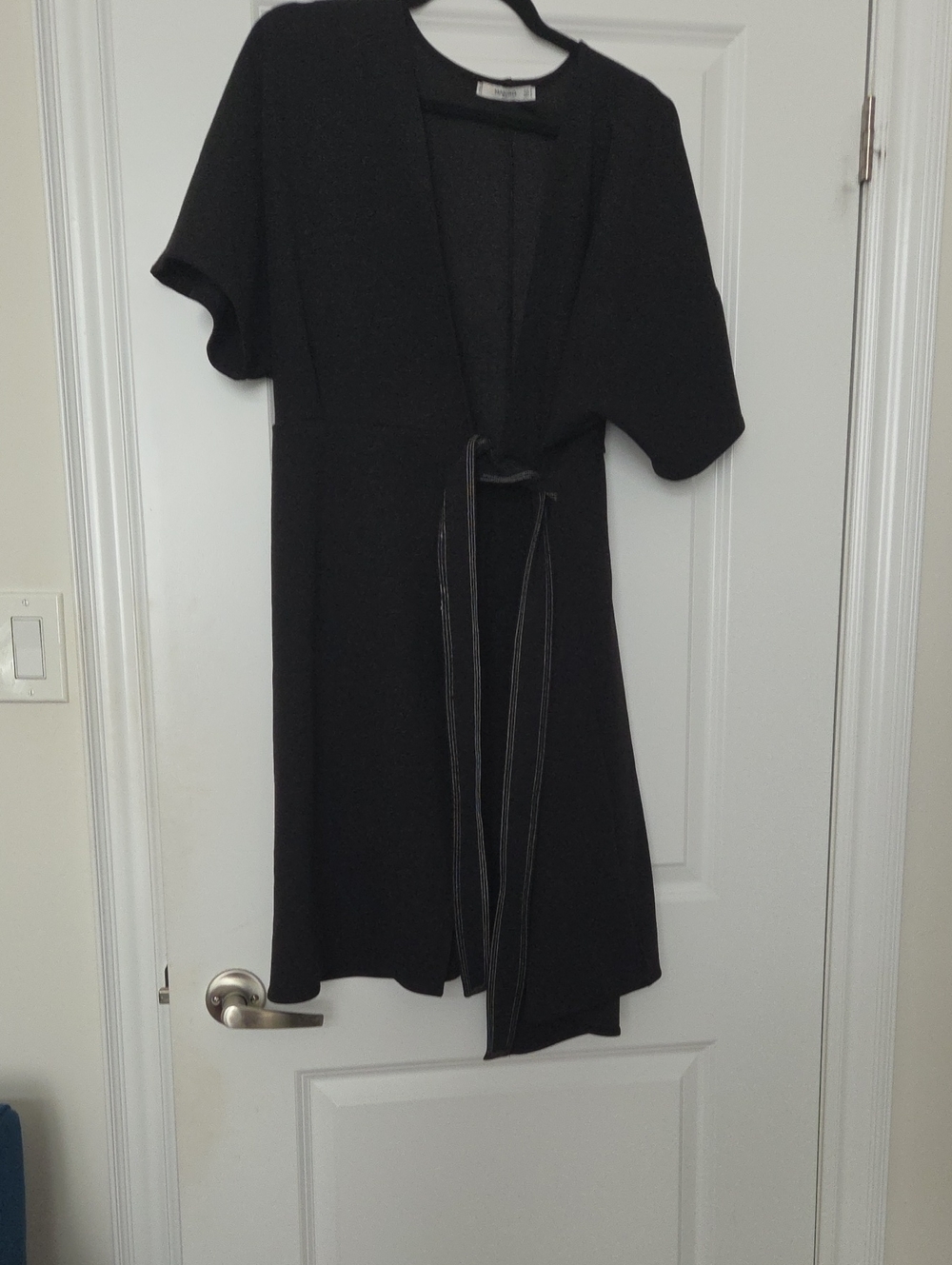 Mango Black Midi Wrap Dress With Kimono Sleeves